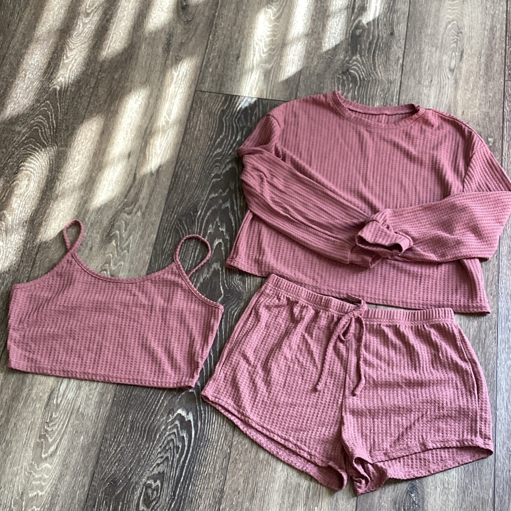 SHEIN Ribbed Mauve Pajama Set